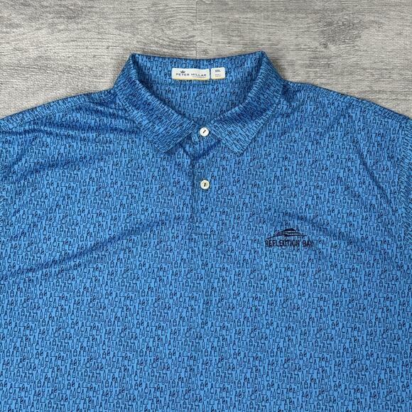 Peter Millar Featherweight Sz XXL Polo Shirt Reflection Bay Blue Beers Golf AOP - Picture 10 of 10
